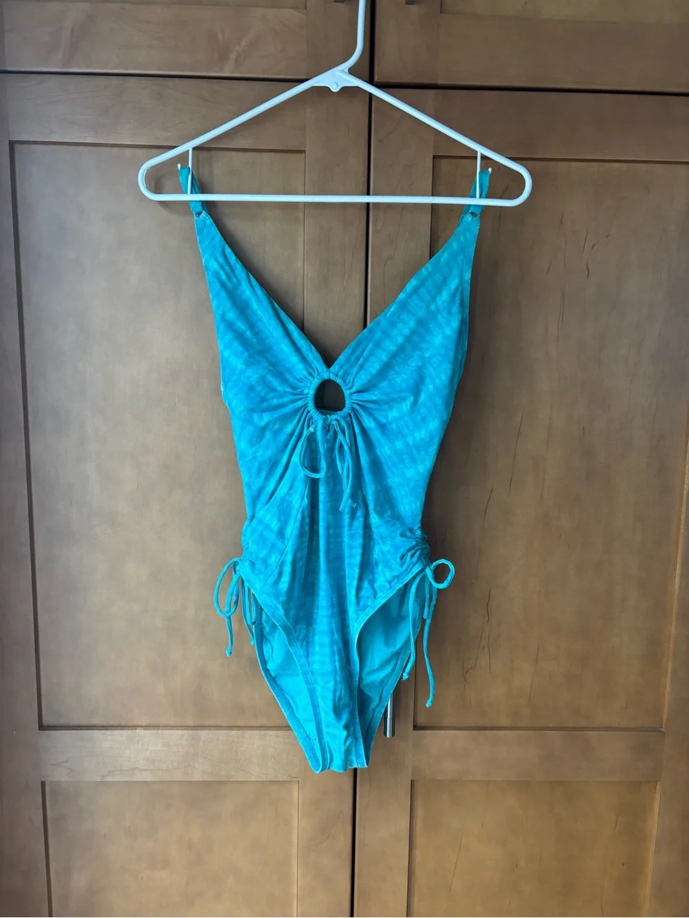 Womens Turquoise One-Piece Swim Suit with Keyhole Front